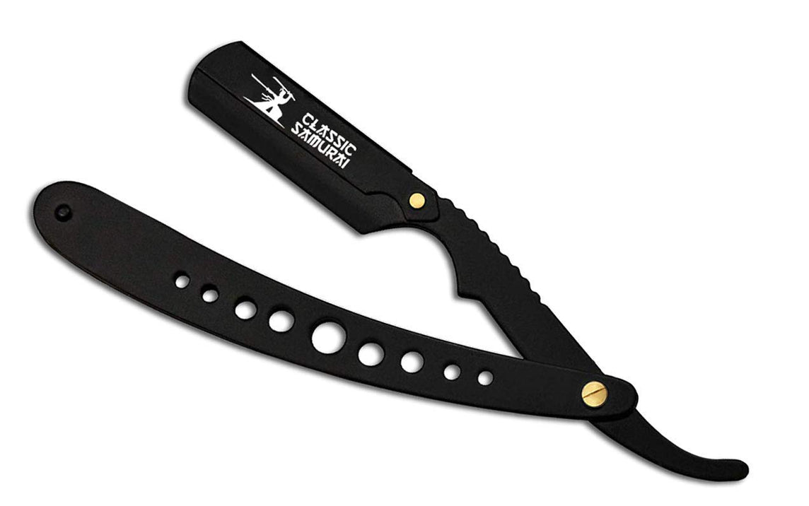 Classic Samurai 9 hole straight Edge Razor Matt Black